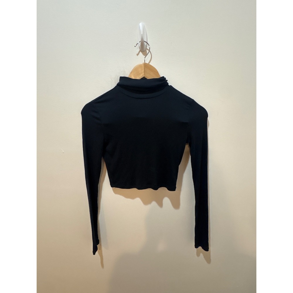 Sunday Best Aritzia Black Ribbed Cropped Turtleneck Long Sleeve Top XS
